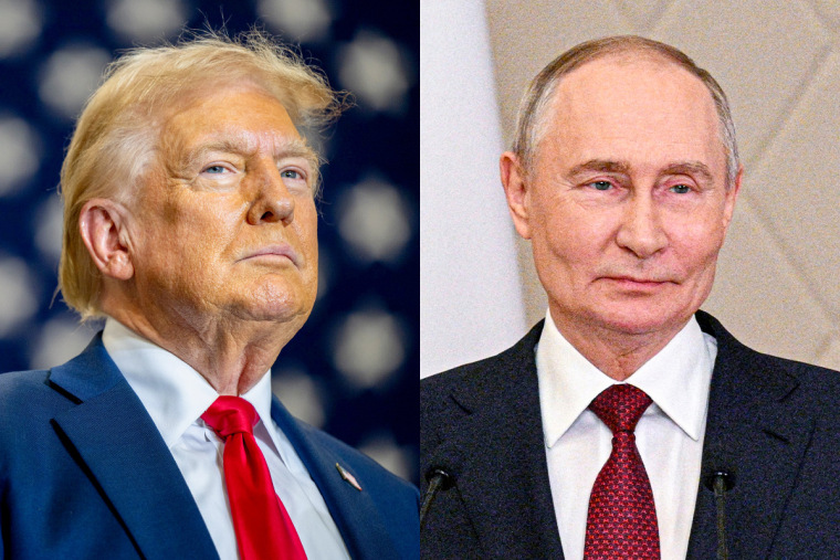 A split composite of Donald Trump and Vladimir Putin.