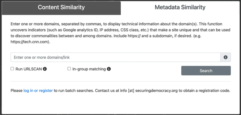 Content Metadata Similarity URLSCAN Information Laundromat website analysis tool