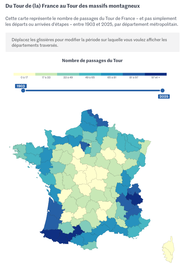 Le Monde Historical map of Tour de France routes by region