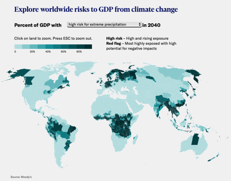 Moody's map worldwide risks to GDP for climate change