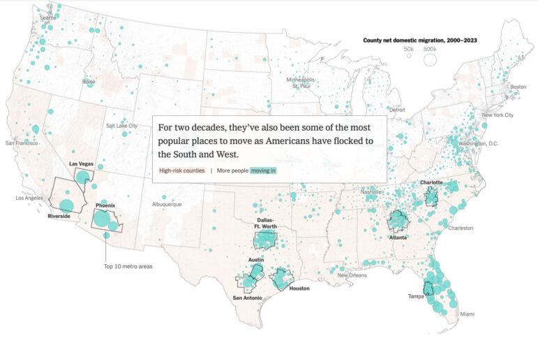 New York Times migration into disaster-prone areas of US