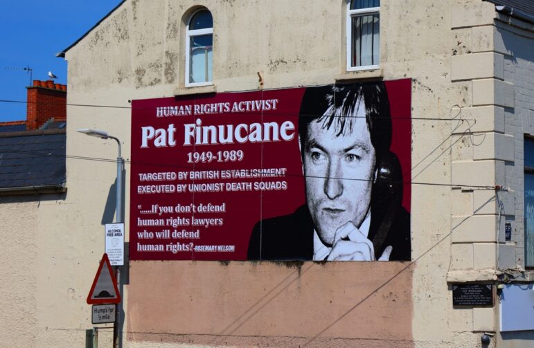 A mural in Belfast, Northern Ireland in tribute to human rights lawyer, Pat Finecane. 