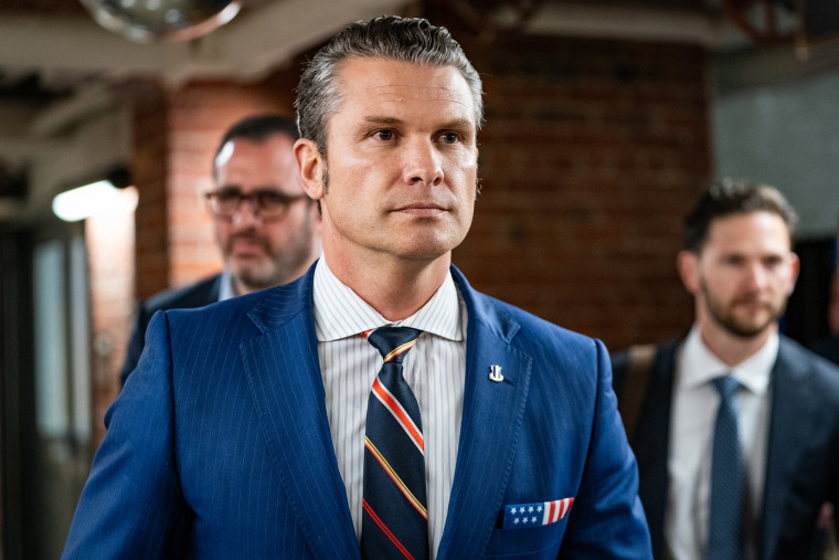 Secretary of Defense nominee Pete Hegseth leaves a meeting with Republican Senators at the Capitol in Washington, DC, on November 21, 2024.