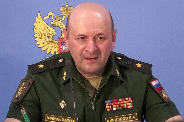 Igor Kirillov, head of the Russian Defence Ministry's radiological, biological and chemical protection unit, speaking in Moscow in 2018. 