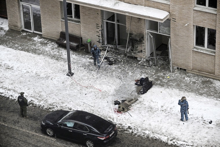 Bodies are seen at the blast scene which killed Russian commander Igor Kirillov