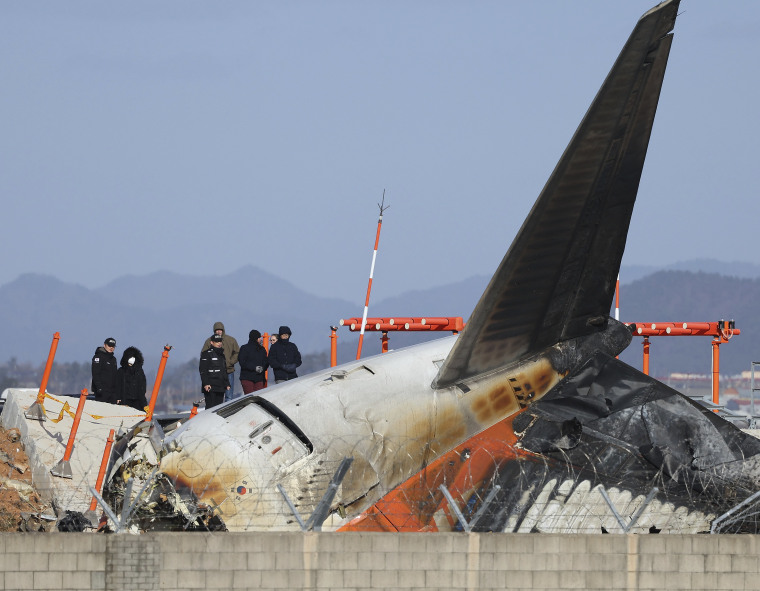 The damaged tail of a plane