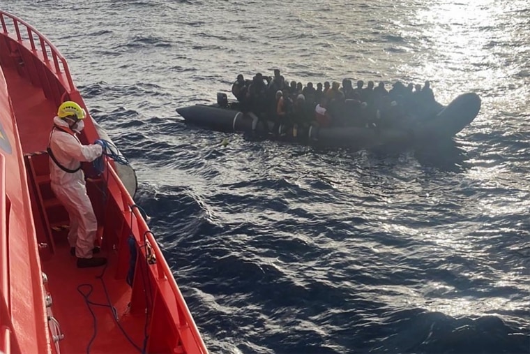 A baby is born inside a rubber boat with other migrants who were rescued off the Spanish Canary Island of Lanzarote, in this image obtained on Jan. 8, 2025. 