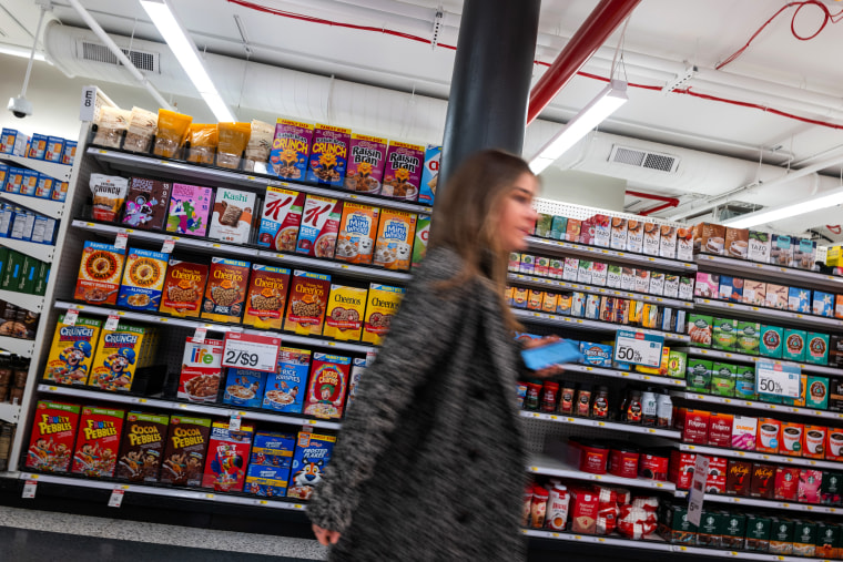 The cereal aisle in a grocery store