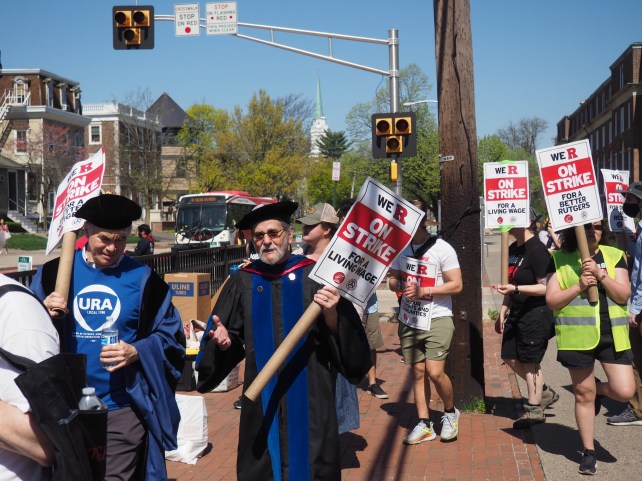 Martin Glisserman, right, on the picket line.