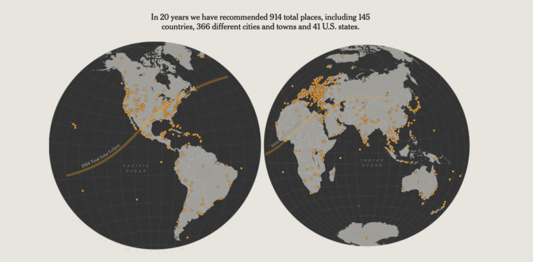 Mapping the hotspots, or most recommended places. Image: Screenshot / The New York Times