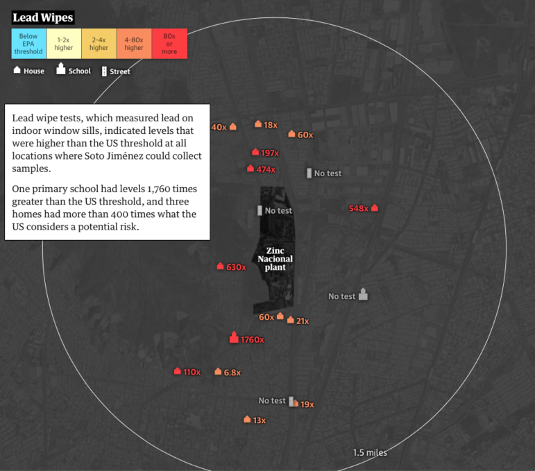 The Guardian testing of lead wipes adjacent to Zinc Nacional plant outside Monterrey Mexico