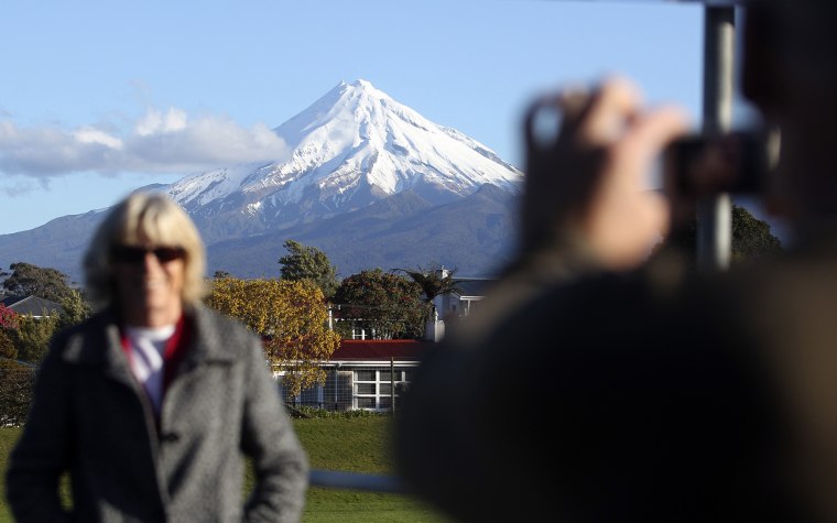 Mount Taranaki, also known as Mount Egmont, seen from New Plymouth, New Zealand on Sept. 26, 2011.