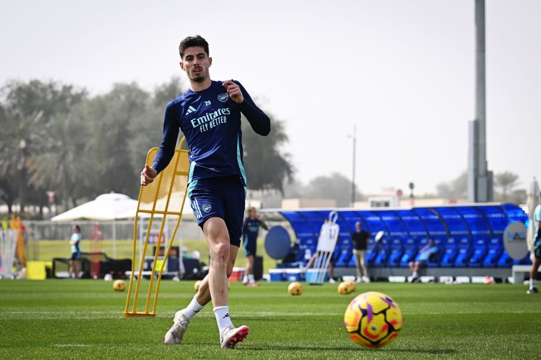 Kai Havertz of Arsenal during a training session on Feb. 8, 2025 in Dubai.