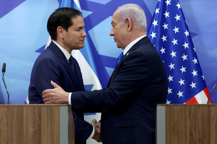 Secretary of State Marco Rubio and Israeli Prime Minister Benjamin Netanyahu at a news conference at the prime minister’s office in Jerusalem on Sunday.