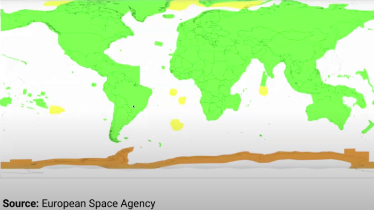 Map showing regular satellite imagery coverage around the globe