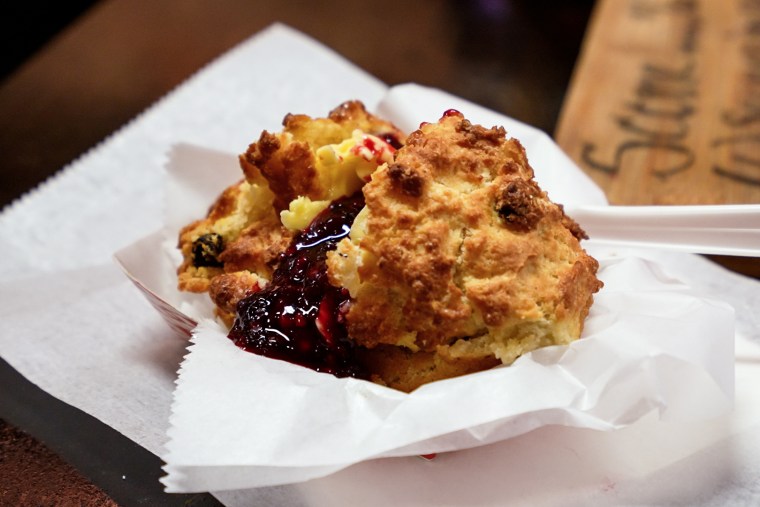 Mary O'Halloran's Irish soda bread scone served with Irish butter and fresh raspberry jam.